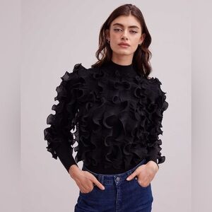 NWT Anne Fontaine Sidaline Sweater Black Long Sleeve Sweater Pleated Ruffles